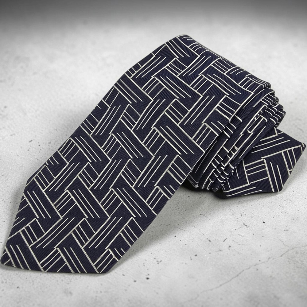 Ralph Lauren Purple Label Silk Tie Mens Navy Geometric Made in England 59x3.5"